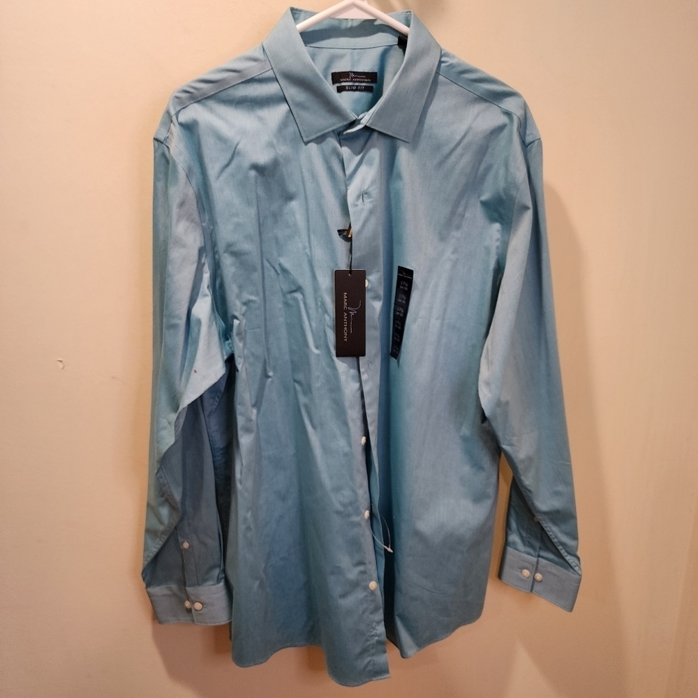 Marc Antony Slim Fit 100% Cotton Button Down Long Sleeves Shirt Size 17 1/2 NWT
